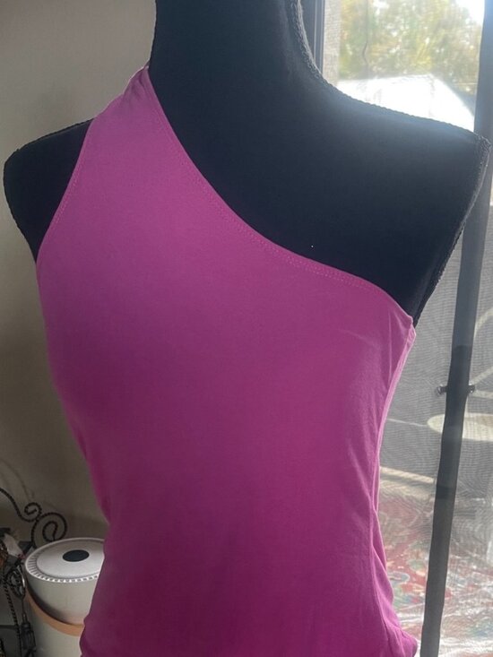 Tops - Aliette Pink One Shoulder Ruched Side Top Size XL